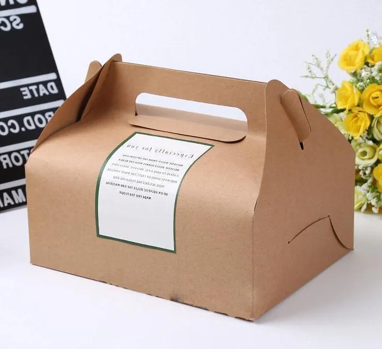 Gift Wrap 150pcs Big Size 20*15*8cm Boutique Cake Kraft Paper Box With Handle Wedding Party Favor Candy Gifts Packaging Boxes