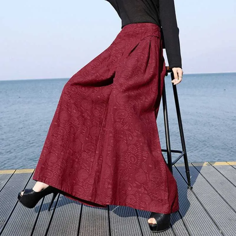 Mulheres verão vintage algodão linho calças bohemian lazer solto calças largas moda 210531