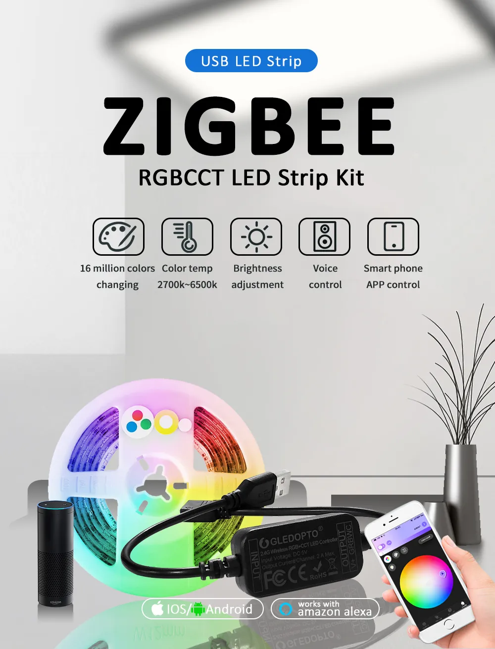 2m LED Strip mit Fernbedienung - RGB Strip Set USB Anschluss