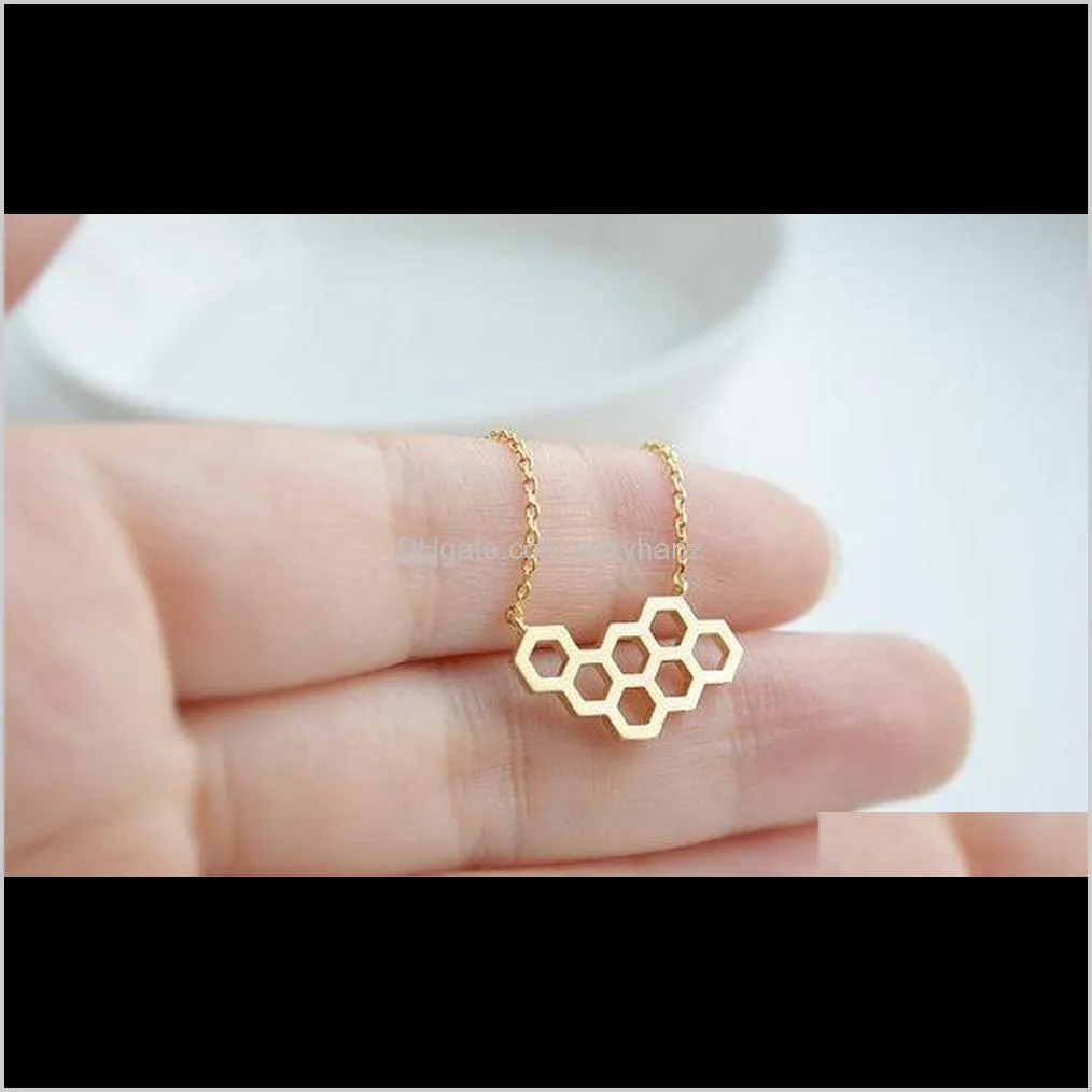 10pcs- n046 gold silver honey comb bee hive necklace cute honeycomb necklace beehive necklaces hexagon necklace