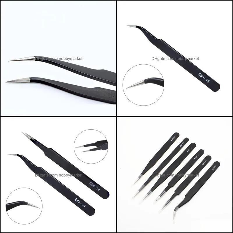 DIYWORK ESD14 ESD15 anti-static bending straight tip tweezers precision welding tweezers set electronic ESD tweezers tool