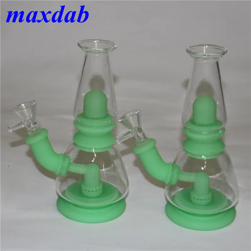 7,4 "Silicone Smoking Bubbler Hand Tubos de mão portátil Bongos de vidro de vidro de cera Rig