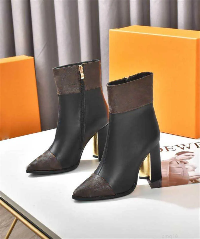 Роскошный дизайнер падает в центре города дождь ботинок моды мода женские каблуки буксирующие линии Ranger черные ботинки с оригинальной коробкой
