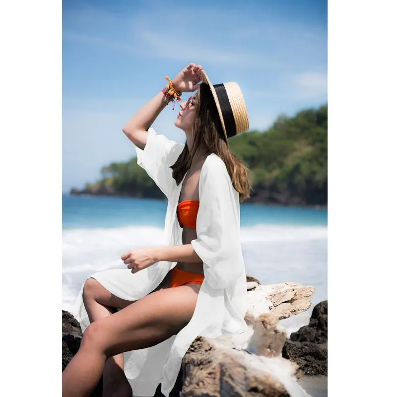 Sukienka plażowa bikini 2021 Summer Cure Kolor Coint Up Wear Kaftan Beach Fakpiewe Holiday Cardigan Sarongs