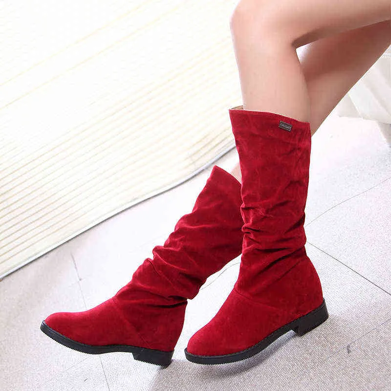 Botas de nieve 2021, zapatos de invierno para mujer, botas altas informales para mujer, calzado femenino cómodo suave negro rojo A1749 H1123