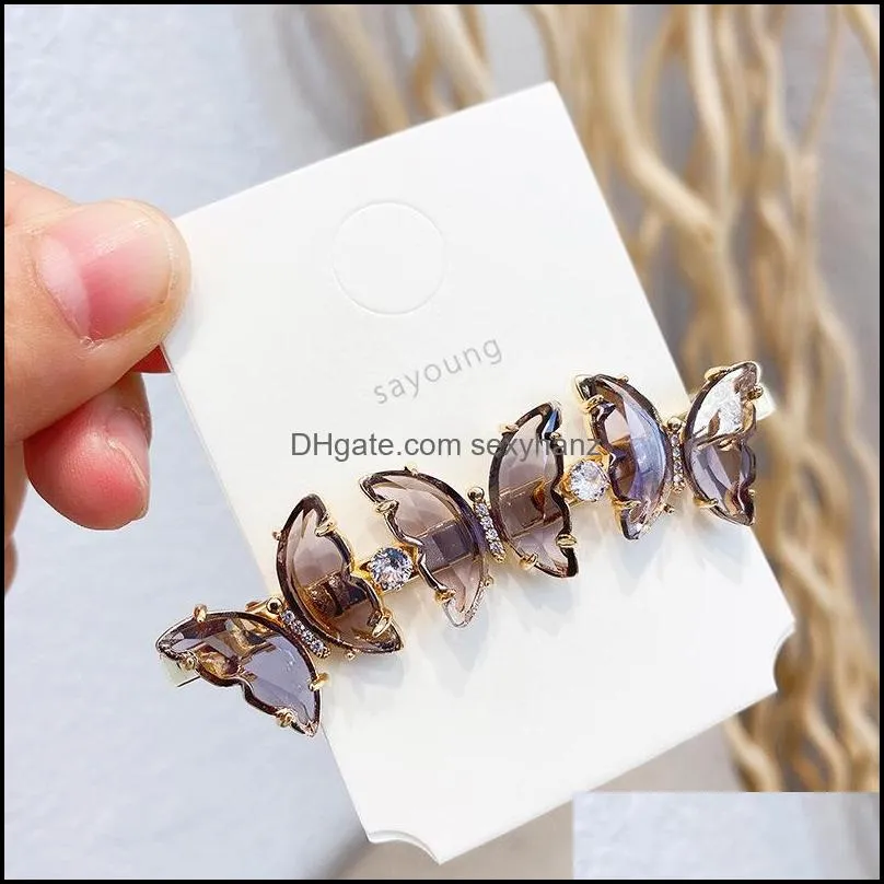 Girls Hair crystal Clips Butterfly Hairpins Accessories pin clip card hairpin overlock small clip joker