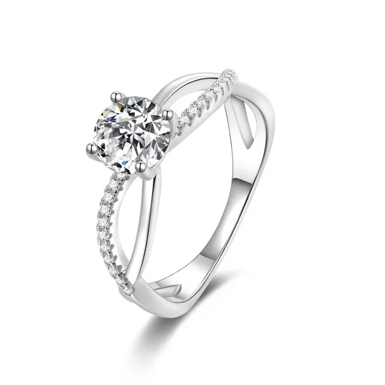 Bagues de cluster Morsan Diamond Ring Fille Diamant Argent Proposition de mariage en direct Cadeau simple Dame