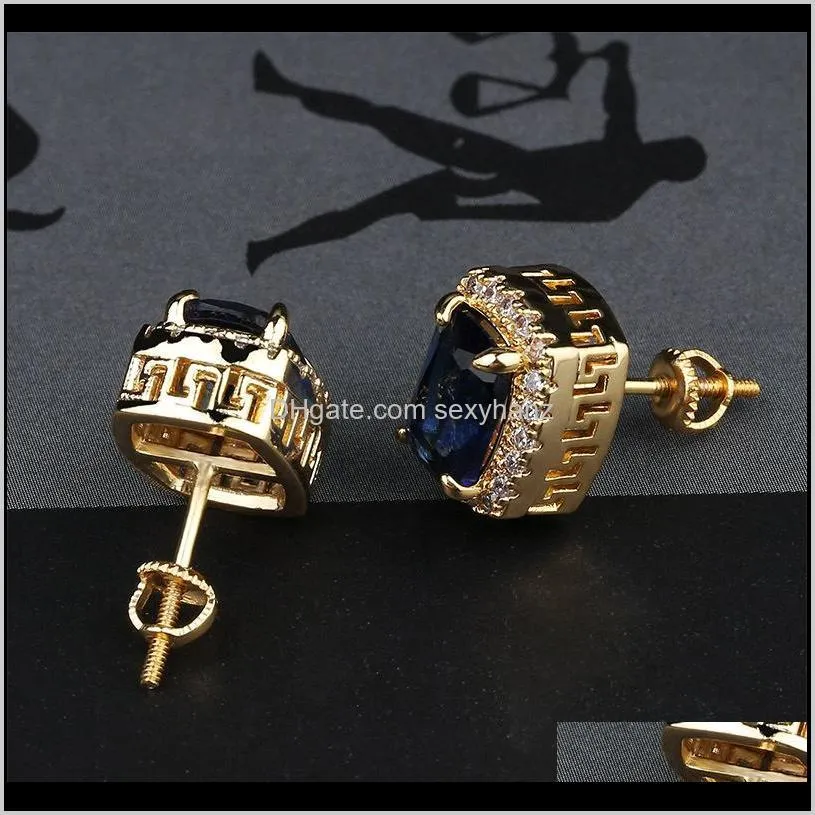 multicolor ice out zircons golden and silver hip hop ear stud hip hop large diamonds environmental copper ear stud