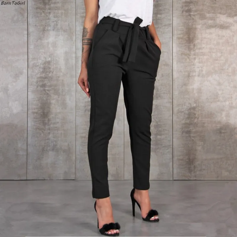 Casual Slim Chiffon Thin Pants Pour Femmes Taille Haute Noir Kaki Vert Pantalon 210522