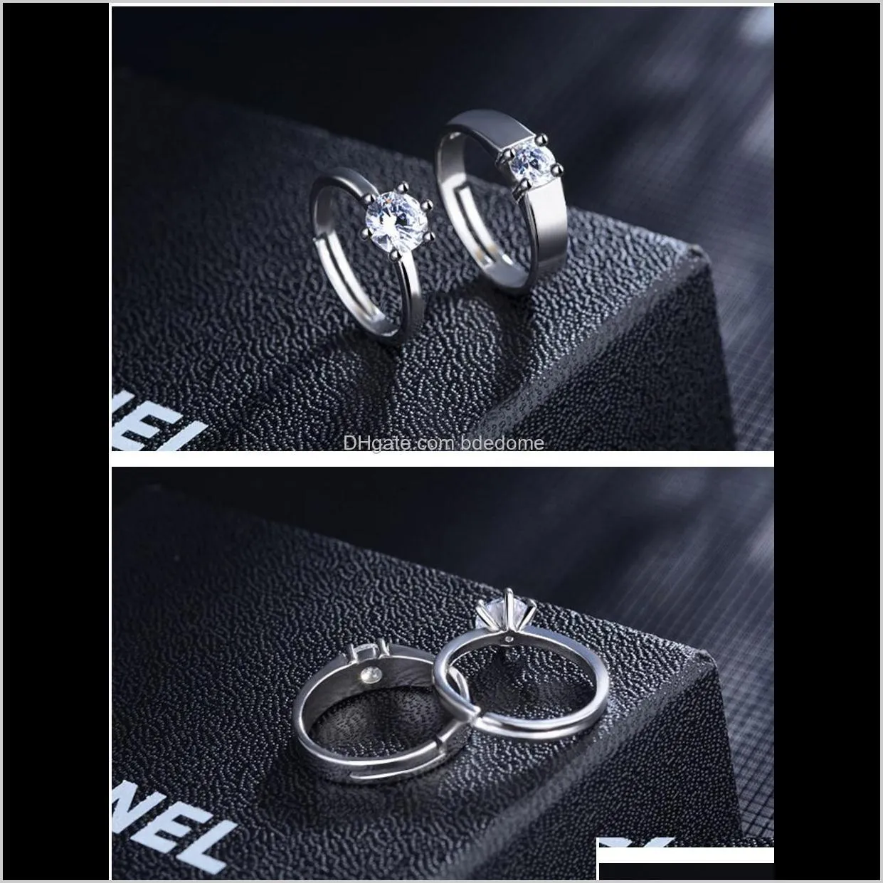 lovers couple ring channel setting zircon brass meterial imitation rhodium plated for woman man opening adjust circle size