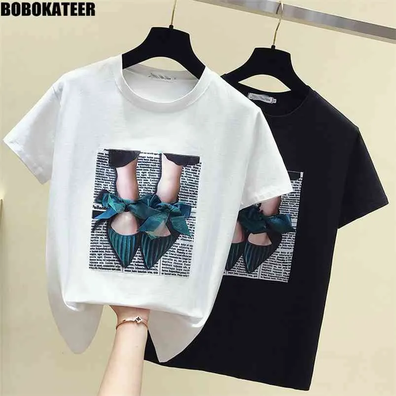 Bobokateer Beyaz T-shirt Kadın Giyim Vintage Yaz Tops Kadın Tshirt Kısa Kollu Moda Siyah Tee Gömlek Kore Tarzı 210623