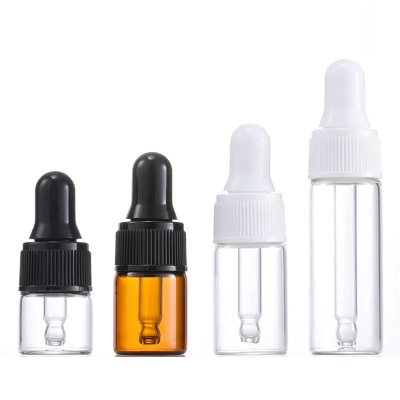 Mini sample vials clear amber glass dropper bottle 3ml for essential oil
