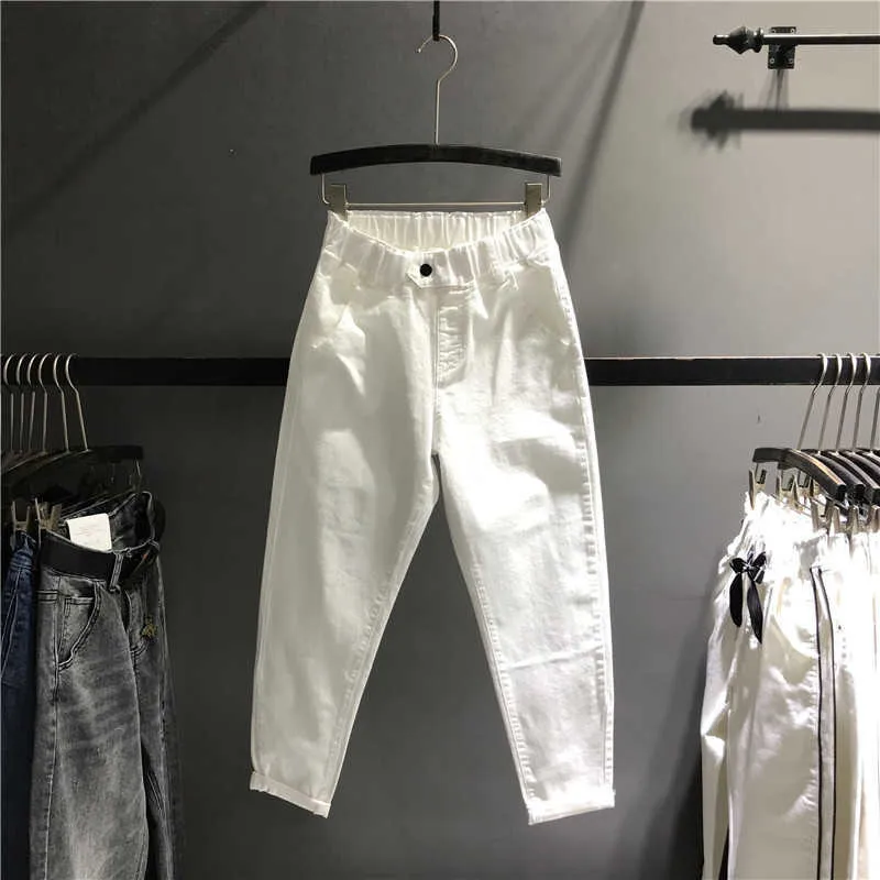 Pantalon à taille haute Corée Vintage Vintage Streetwear Plus Taille Blanc Harem Capri été Q0801