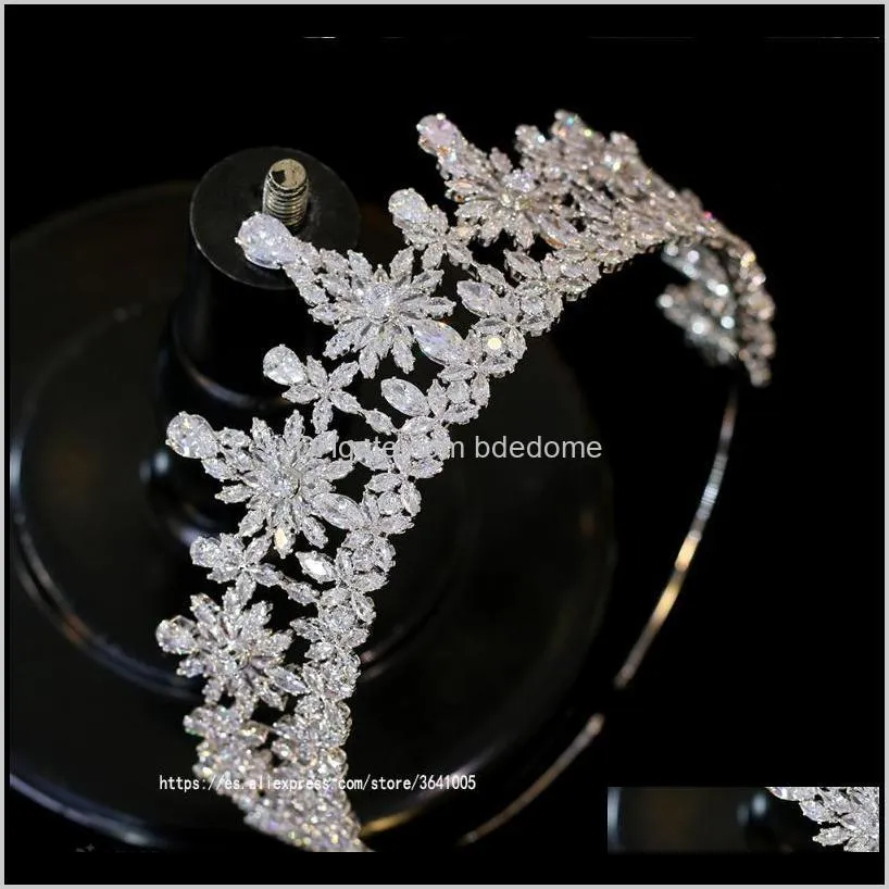 asnora new 3a tiaras zirconia three-dimensional flower crown shape wedding accessories bride hair accessories headdress party