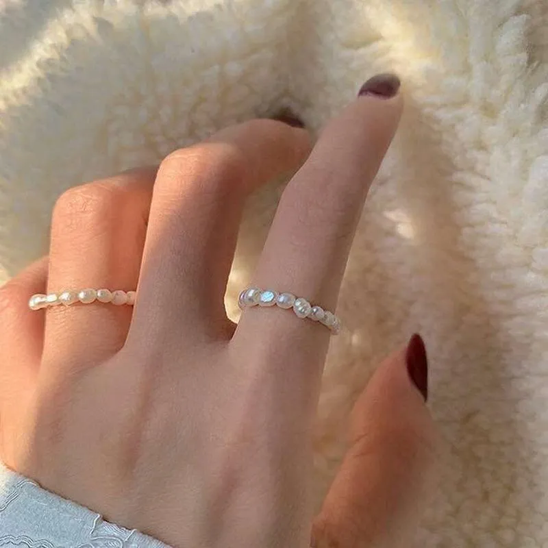 Cluster Rings Ins Style Personality Natural Freshwater Pearl Ring Female Temperament Joker Stretch Line Net Red Tide Index R1