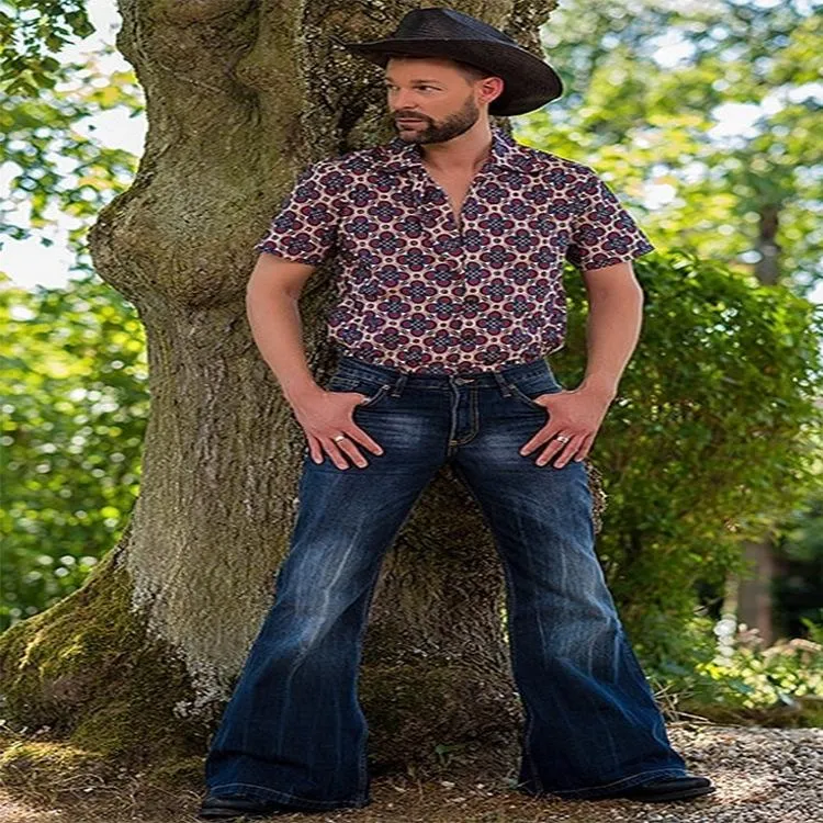 Vintage Baggy Style Mens Denim Flare Pants Men With Bell Bottom Stretch Mid Waist Bootcut Leg And Big Flare Detail Plus Size Streetwear From Huiguorou 28.23 DHgate.Com