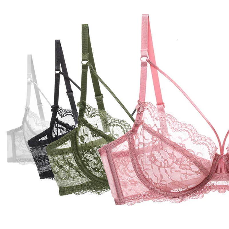 Deep V Lace Bra Topp Kvinna Sexig Underkläder Transparent Ultra Tunna Bras För Big Bröst Kvinnor Underkläder Brassiere A B C D E CUP 210623