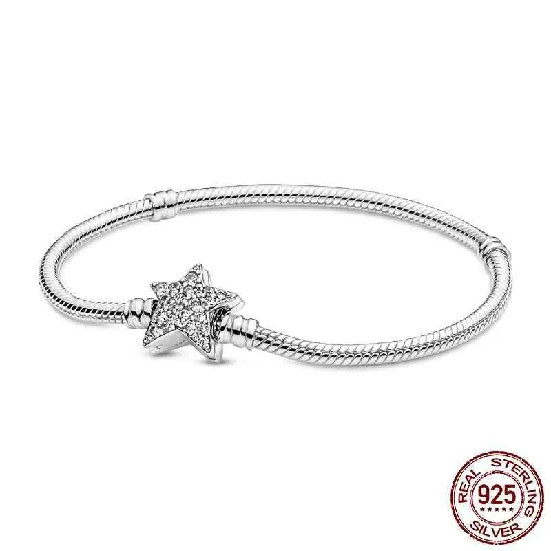 925 Sterling Sier Momentos Assimétricos Estrela Link Snake Bone Bracelete Para As Mulheres Fit Pandoramra Original Charme Kralen Jóias