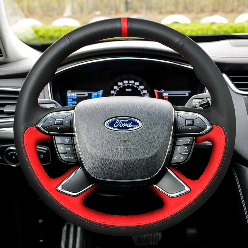 DIY custom leather hand-sewn car steering wheel cover For Ford Focus new mondeo Escort kuga fiesta car Interior accessories