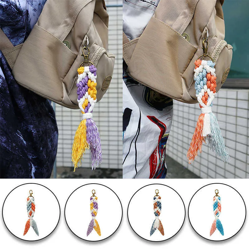 Mode tressé corde queue de sirène porte-clés pendentifs décoratifs pour femmes voiture téléphone porte-clés sac pendentif cadeaux de fête de mariage G1019