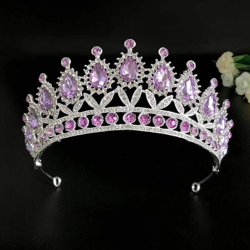 Haarspangen Haarspangen Lila Strass Stein Krone Stirnband Prinzessin Braut Hoop Glitzernder Kopfschmuck Zubehör für Frauen LB