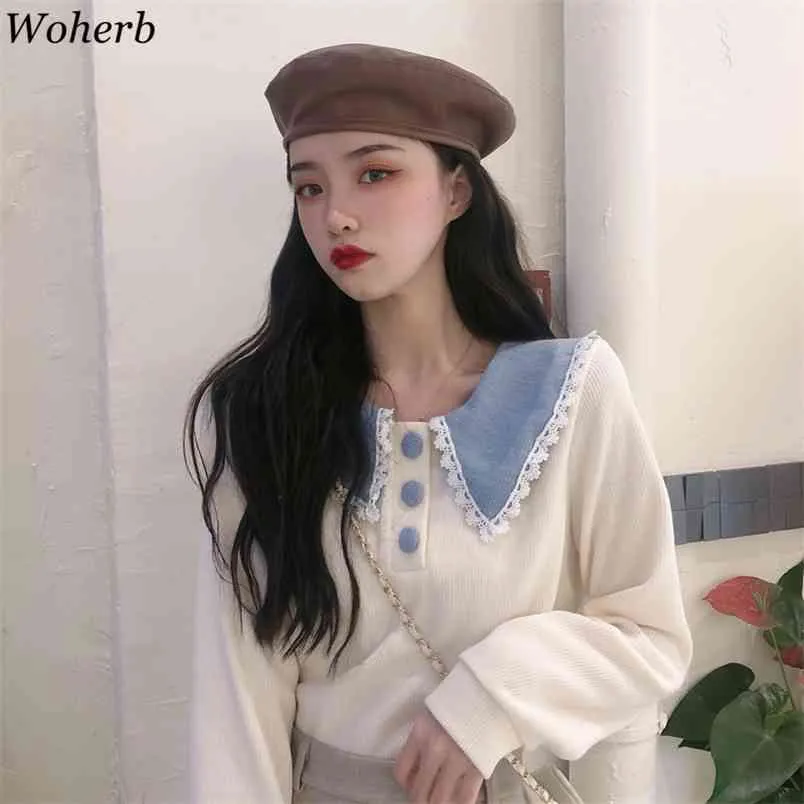 Cute Cardigans for Women Lace Peter Pan Collar Casual Knit Jackets Button Up Outwear Sweaters 210519