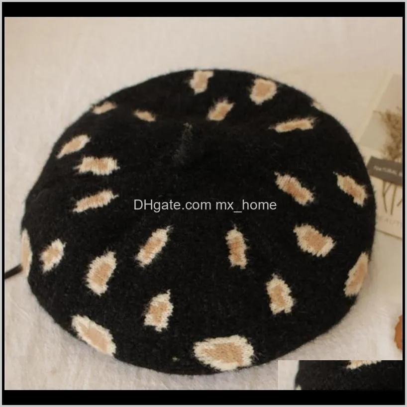 winter kids beret hats leopard print girls knitted beanie cap baby children hat girls warm outdoor caps accessories 2-6years