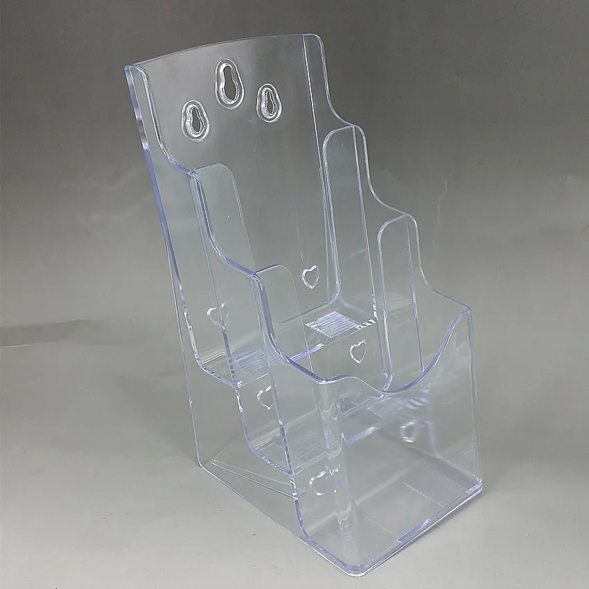 Office Clear A6 Pamphlet Brochure Literature Plastic Display Holder Stand 3 Tiers to Insert Leaflet On Desktop 4pcs