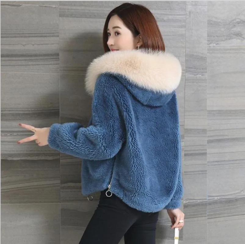 Women's Leather & Faux 2021 Womens Winter Autumn Fake Sheep Fur Jakets Short Section Xs/3Xl Female Coats Hooded Man-Made Outwears K1108