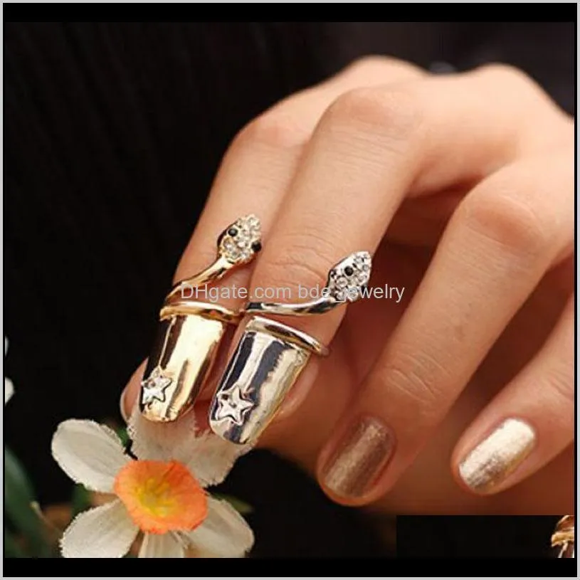 exquisite cute retro queen dragonfly design rhinestone plum snake gold/silver ring finger nail