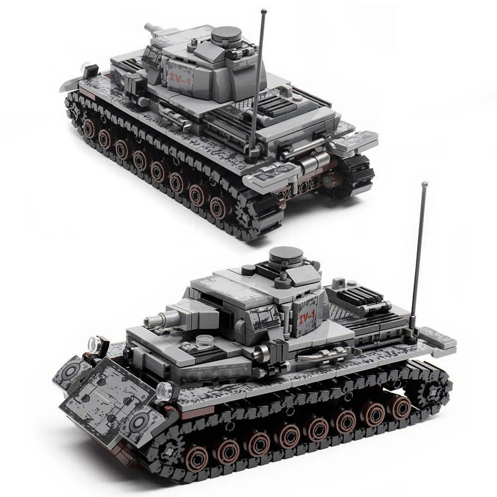 Stad Duitse IV Tank Model Gepantserde Tank Voertuig Pistool Bouwstenen Militaire WW2 Leger Soldaat Bicks Speelgoed Geschenken Voor Kinderen jongens Q0624