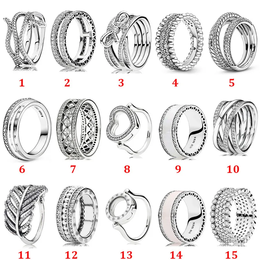 Bijoux de créateur Bague de mariage en argent 925 Perle fit Pandora Serpent Os Chaîne Bague Brillant Coeur Flux Cubique Zircone Diamants Style Européen Anneaux Anniversaire Dames Cadeau