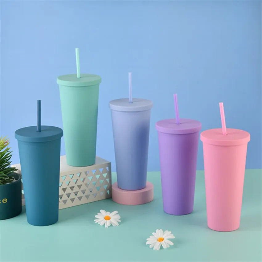 Tumblers with Lids and Straws, 22oz Double Wall Plastic Tumblers