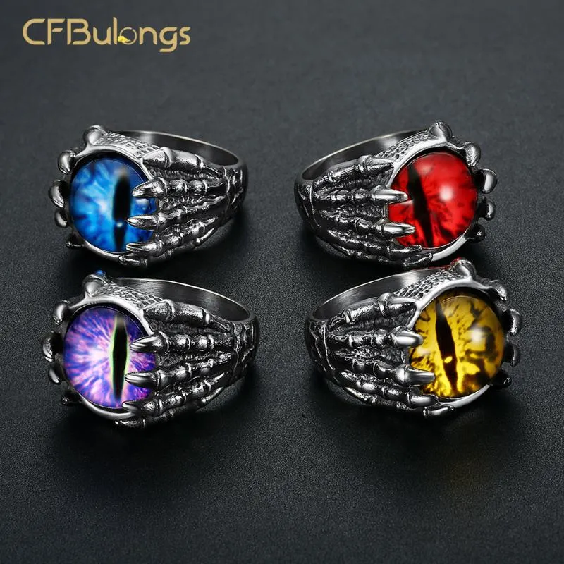 Кластерные кольца CFBULONGS 316L из нержавеющей стали уникальный красный Zircon дракон когтя кольцо мода мужчины ювелирные аксессуары оптом