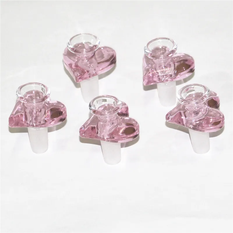 20pcs Heart Shape Glass Bowl 14mm 18mm Male Joint Pink Color Smoking Bowls for Bongs Water Pipes Dab Oil Rigs DHL