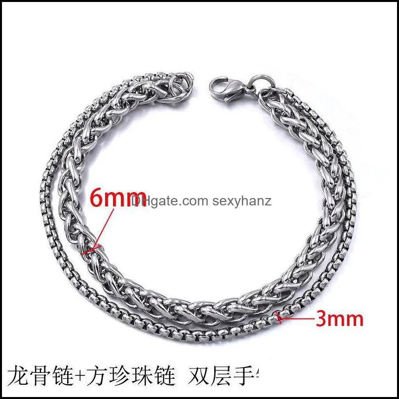 bracelets Men Bracelet Silver Color Rvs Tarwe Link Chain Bracelets Men`s Jewelry Hip Hop Poison 4/5/6 /8mm Rock PUNK 443 Z2