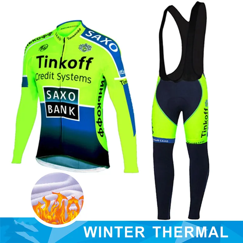 따뜻한 2022 Tinkoff 겨울 열 양털 사이클링 저지 세트 남성용 야외 승마 MTB Ropa Ciclismo Bib 바지 사이클링 의류 세트