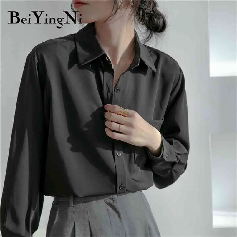 Женские топы и блузки сплошные цветные карманные шифоновые повседневные офисные дамы Blusas белая черная рубашка женская блузка одежда 210506