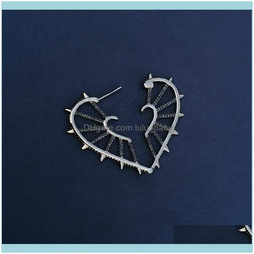 Baoyocn Fashion S925 Sterling Silver Black Spike Geometric Heart Shaped Hoop Earring Women January ARCHI NOIR Series Jewelry & Huggie