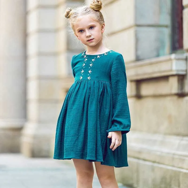W.L.MONSOON Kids Dresses for Girls Christmas 2021 Brand Princess Dress Autumn Embroidery Baby Girls Dress Children Clothing Q0716