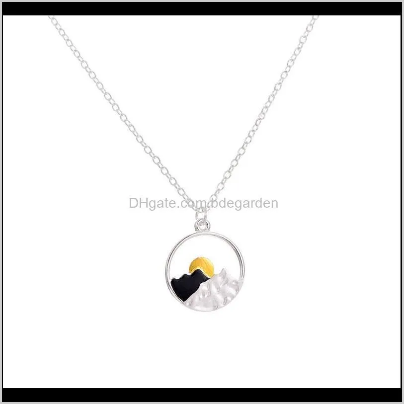 fashion jewelry pendant mountain sunrise necklace pendant hollow out necklace chain girl children gift necklace ps1027