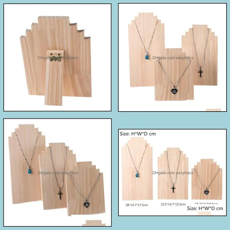 Jewelry Pouches, Bags Countertop Natural Timber Color Fashion 3 Slot Wood Necklace Display Stand Holder