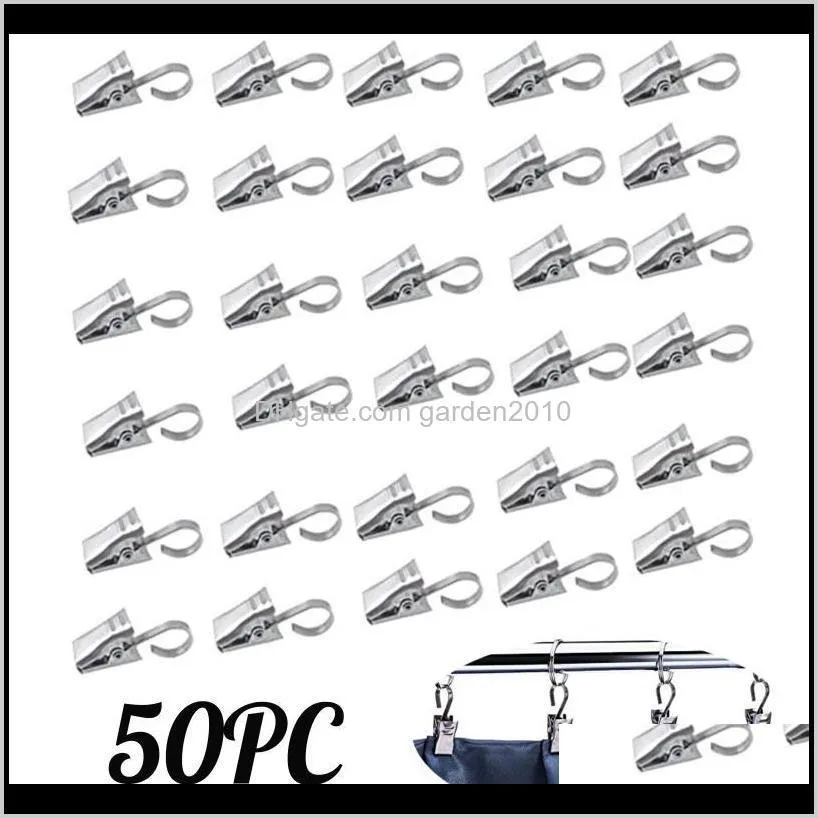 40# 50pcs/set curtain rod clips window shower clip drapery metal stainless steel rings clamps hooks & rails