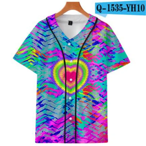 Custom Man Baseball Jersey Knappar Homme T-shirts 3D Tryckt skjorta Streetwear Tees T Shirts Hip Hop Kläder Fram och baksida Print Bra 03