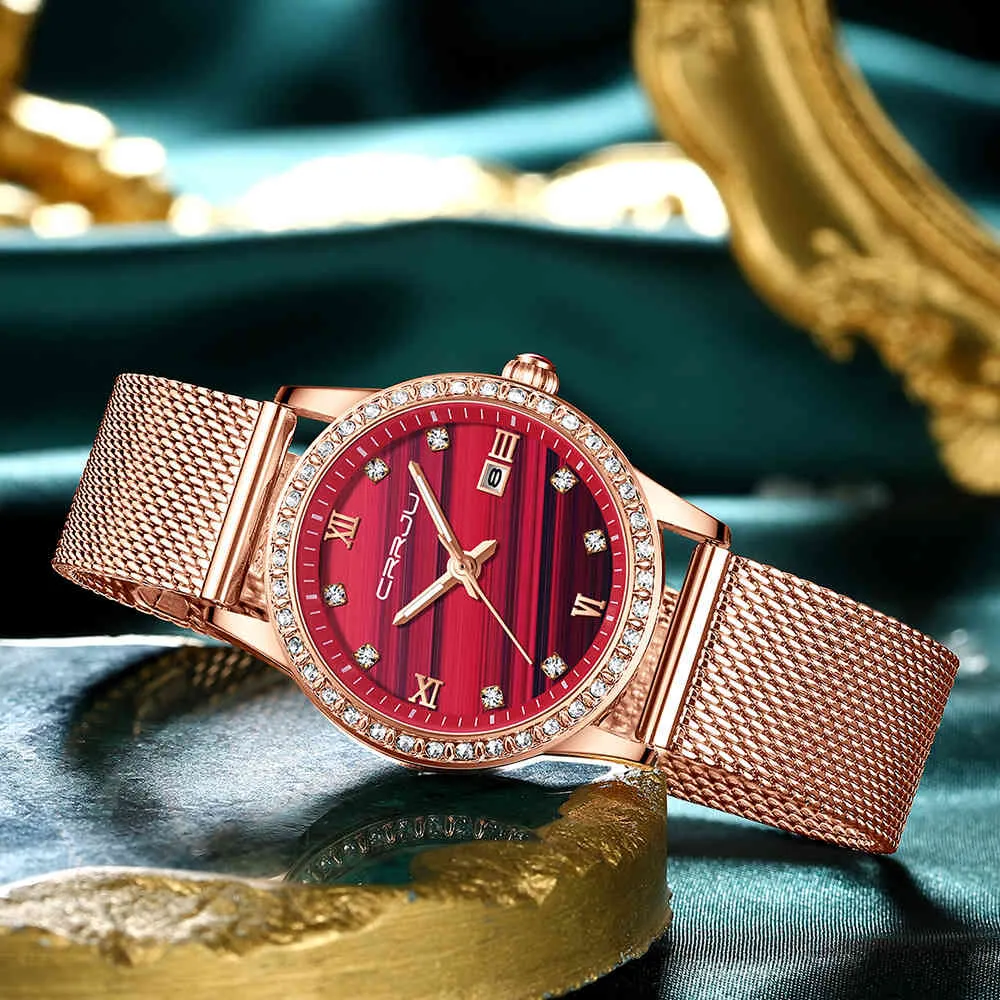 CRRJU Womens Red Diamond Watch Elegant Crystal... From Xue08  display picture 3