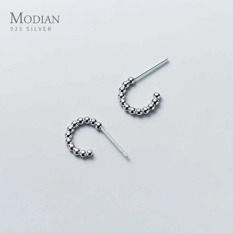 Zilveren Kralen Stud Oorbellen 100% 925 Sterling Simple Charm Fashion Earring Gift voor Girl Statement Fijne Sieraden 210707