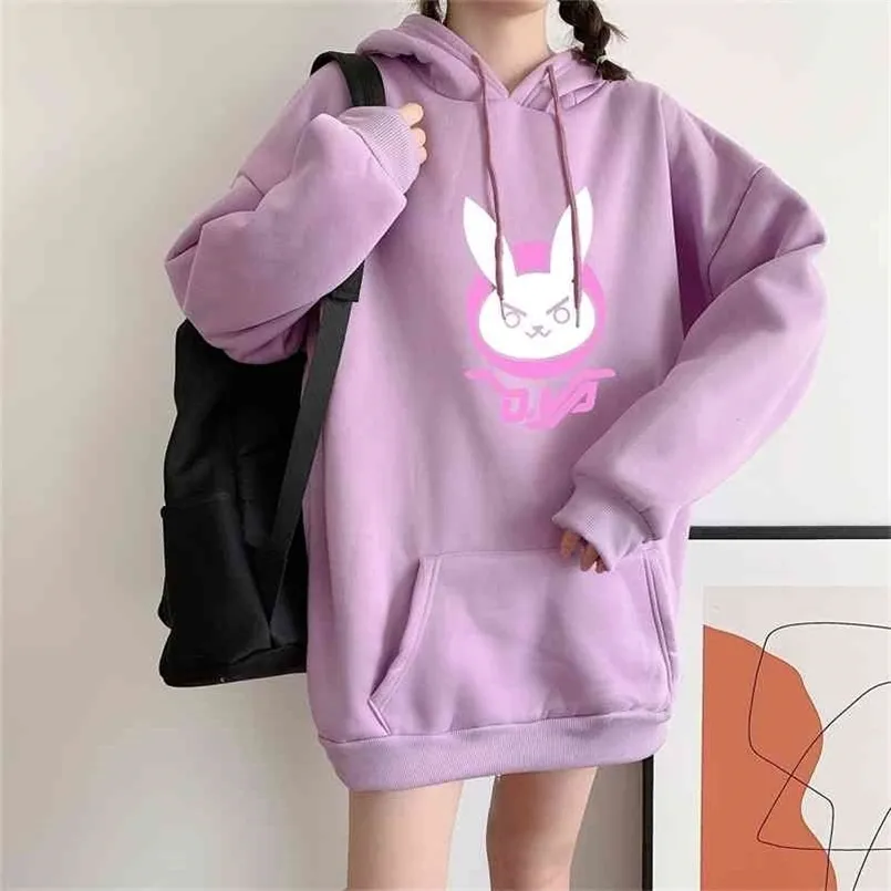 Kawaii Cosplay Kaninchen Ohren OW D.va DVA Herbst Hoodies Winter Frauen Mode Harajuku Hoodie Casual Sweatshirt Weibliche 210909