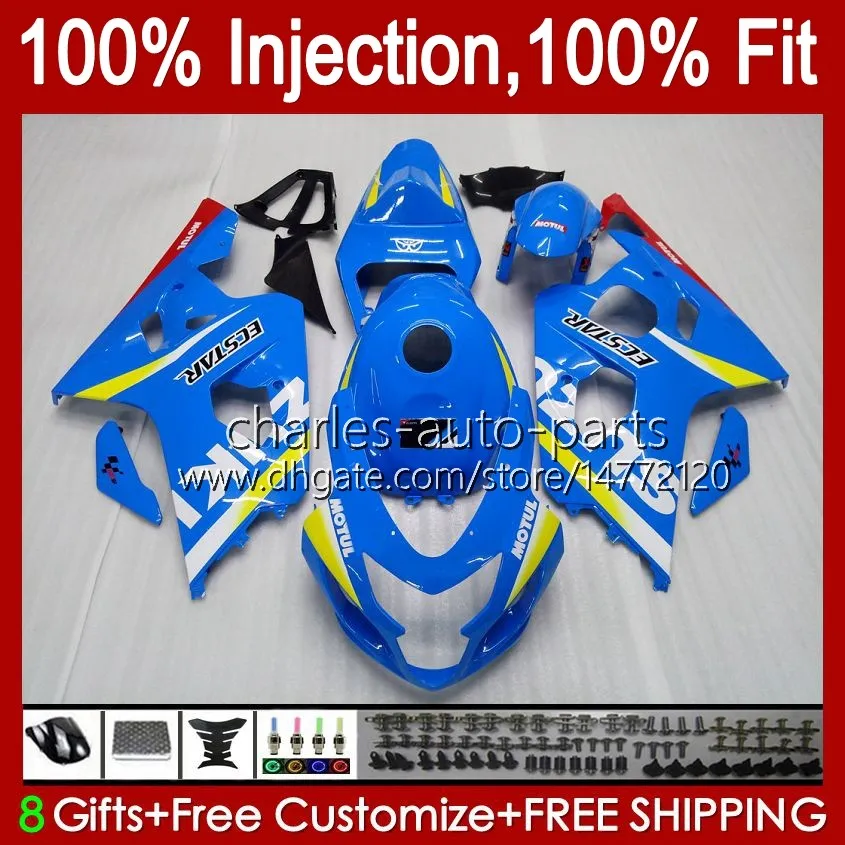 Kroppssprutningsform för Suzuki GSXR-750 GSXR 750cc 600cc 750 600 CC 2004 2005 43NO.91 GSXR600 GSXR750 K4 04 05 GSXR-600 GSX-R750 2004-2005 OEM Fairing Kit Blue Factory