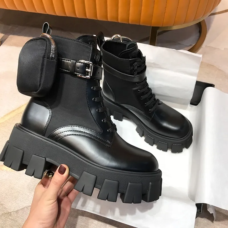 Automne hiver chaussures moto cheville portefeuille bottes de Combat pour femmes plate-forme en cuir artificiel gros bloc talon chaussures dames