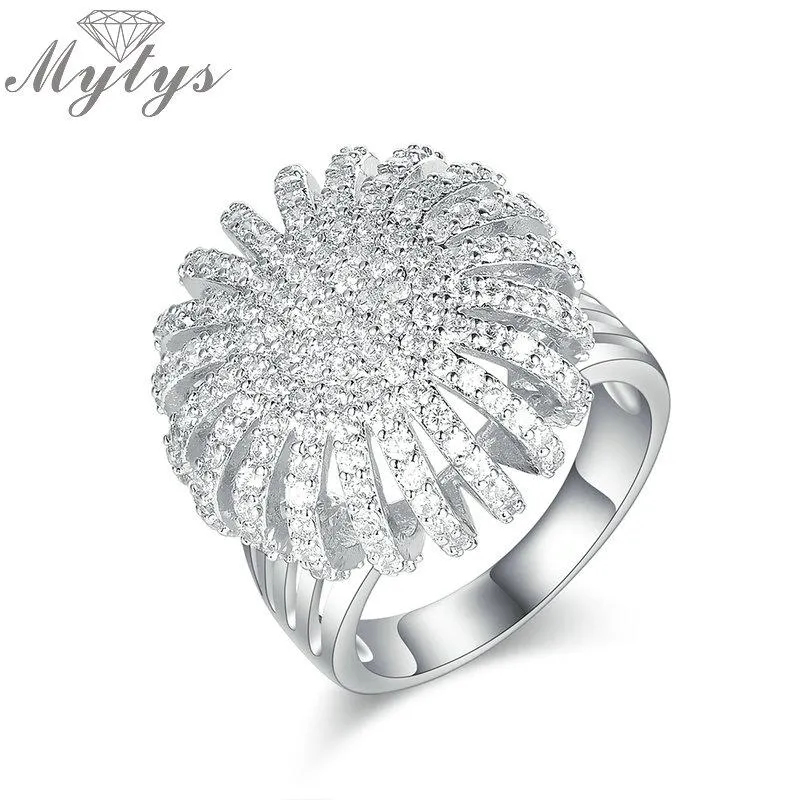 Ringos de cluster Mytys White Gold Color Bridal Wedding Party Silver Sparkling Crystal de alta qualidade para mulheres R1897